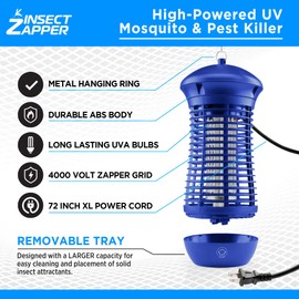 Livin’ Well Blue Bug Zapper Indoor Outdoor - 4000V High Powered Electric Mosquito Zapper Home Patio, 1,500 Sq Ft Range Fly Trap,18W UVA Bulb Mosquito Killer Lamp Insect Bug Light