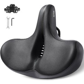TOPCABIN Comfort Bike Saddle Seat with Dual Shock Absorbing Ball,Thickened Memory Foam,Waterproof Universal Replacement Wide Bicycle Saddle Seat for Bike/Road MTB Exercise (Black/Oversized Wide Seat)