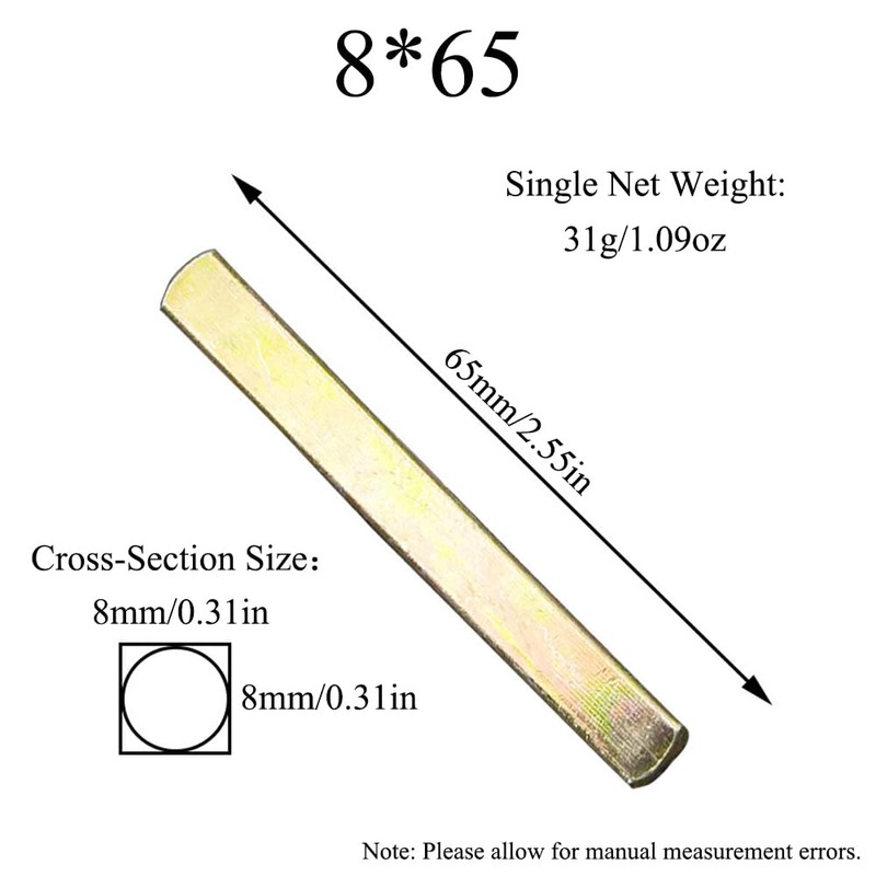8 mm x 75mm Door Handle Spindle Plain Bar Square