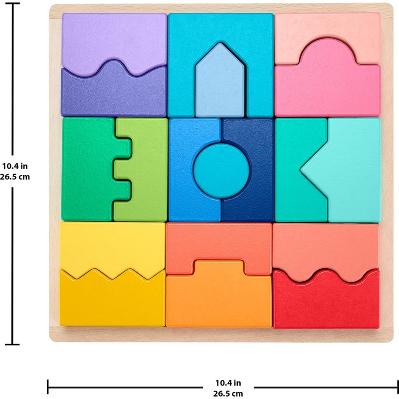 Fisher-Price Wood Toddler Toy Interlocking Blocks Stacking Jigsaw Puzzle with