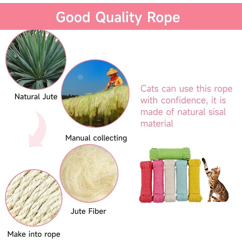 Multicolor Cat Scratch Post Replacement Rope, Repair and Replace Scratching