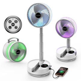 Socool 20000mAh Portable Fan Foldable Wireless Battery Rechargeable with 8-Speed & 112H, 90° Ossciliating Floor Standing Fan Remote, Desk Fan with 8H Timer & LED Light for Home Kitchen Travel Camping