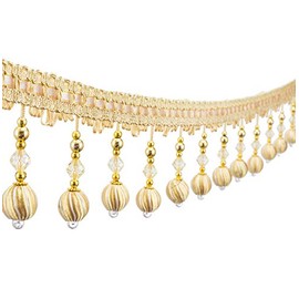 Yalulu 4 Yard Beaded Pendant Hanging Ball Tassel Fringe Trim Macrame for Curtain Tablecloth Home Decoration (Gold)