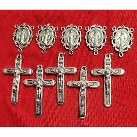 CHRISTIAN CATHOLIC LOT OF 5  Cross And 5 Rosary Centerpiece Silver PLATED