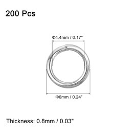 QUARKZMAN Pack of 200 Jump Rings Stainless Steel 6 mm Split Rings Metal 0.8 mm Thick Open Rings Jewellery Repair Chain Rings Jump Rings for Jewellery Making Bracelets Necklaces Crafts