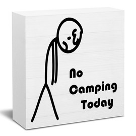 Funny Desk Decor Christmas Birthday Gifts for Camping Lovers Camper Camping Gifts for Men Women Unique Wooden Box Sign for Home Office Desk 5 X 5 Inch