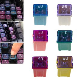 Nowkont Pack-6 Car Fuse Assortment Combo Kit, 20A/25A/30A/40A/50A/60A Multi-Specification Color Coding Fuses, 1.06" x 0.47" x 0.39" Square Blade Fuse, Universal for Most Cars (Multicolored)