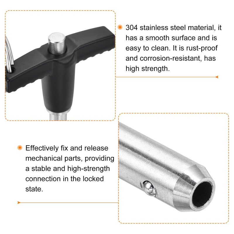 sourcing map 2Pcs T Handle Quick Release Pin, 1/4"x2-3/8" 304
