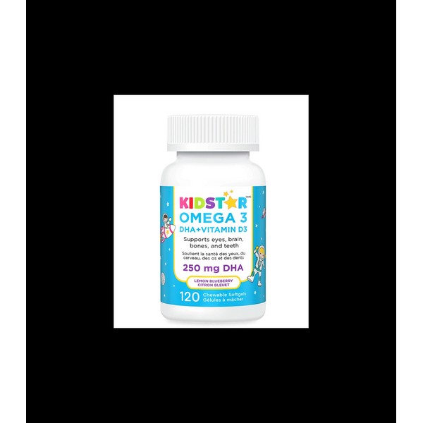 KidStar OMEGA 3 DHA + Vitamin D3 Chewables Lemon Blueberry 120 Softgels