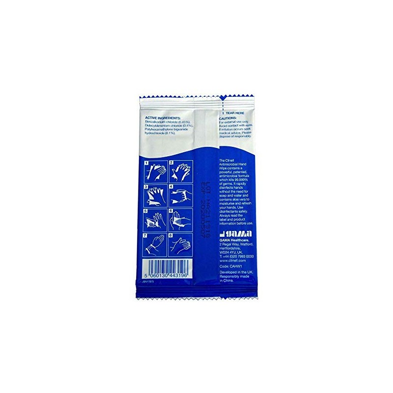 Clinell Antibacterial Hand Wipes - 10 x Individual Sachets (10)