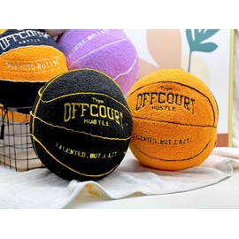 Tezimjia 2023 New Offcourt Basketball Pillow,11" Basketball Shaped Pillow Teddy Fleece Embroidered Basketball Throw Pillow Fuzzy Plush Toy Gifts for Kids Boys Girls (Black)