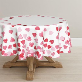 Horaldaily - Mantel de San Valentín redondo de 70 x 70 pulgadas, acuarela, corazones de amor, color rosa, lavable, para fiesta, picnic, cena, decoración