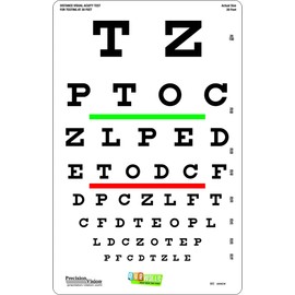 Snellen Peel-N-Stick Eye Test Chart, Red and Green Bar Visual Acuity Test, 6 Meter (20 Foot) Test Distance