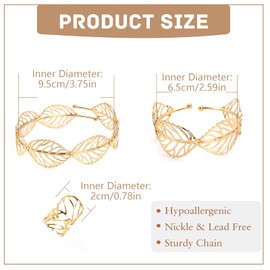 ZENGSING Gold-Plated Jewellery Sets for Women Gold Open Bracelet Bangles Boho Upper Arm Cuff Bracelet Bangle Adjustable Rings Goddess Costume Accessory Set Jewellery Gift, Metal