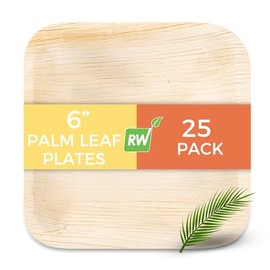 Restaurantware Indo 6 x 6 Inch Square Palm Plates 25 Microwavable Palm Leaf Appetizer Plates - Freezable Sustainable Areca Palm Leaf Plates Oven-Ready For Hot & Cold Foods