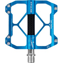 HYSENM MTB Pedals Flat Metal Mountain Bike 3 Bearings Non-Slip 9/16" Flat Pedals Aluminum Alloy for BMX Cycling Lightweight, Blue