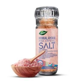 Dabur Himalayan Pink Crystal Salt Glass Grinder - 125g (4.4 Fl oz) - Easy-to-Use Pink Salt Mill & Spice Grinder for Flavorful Cooking
