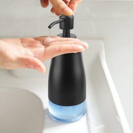 AUMIO Soap Dispenser with Non-Slip Silicone Pad, 2 Pack Kitchen Dish Refillable Liquid Dispensers, Matte Black Hand Soap Dispenser for Bathroom, Stainless Steel Case Glass Liner Hand Pump Dispensers