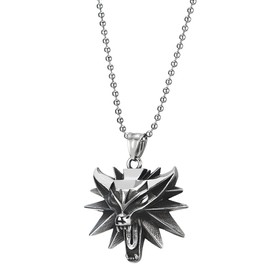 COOLSTEELANDBEYOND Mens Women Vintage Steel Roaring Fox Head Pendant Necklace, 30 inches Ball Chain, Punk Rock(CA)