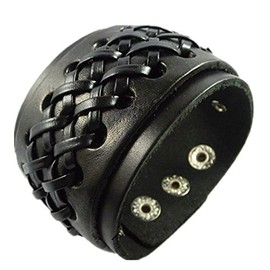 Antique Men's Leather Cuff Bracelet, Leather Wrist Band Wristband Handcrafted Jewelry Sl2440 (Black)
