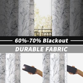 DriftAway Living Room Curtains Blackout 84 Inches Long Black and White Lined Thermal Window Drapes for Bedroom Grommet Farmhouse Leaf Home Decoration 2 Panels