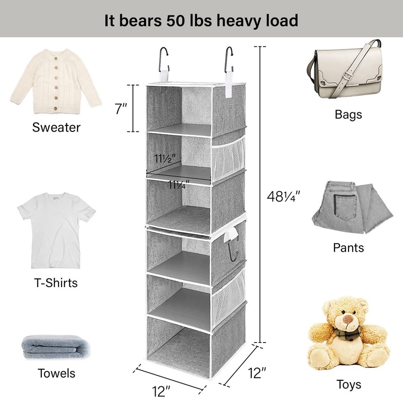 StorageWorks 6-Shelf Closet Organizers, Two 3-Shelf Separable Hanging Shelves for