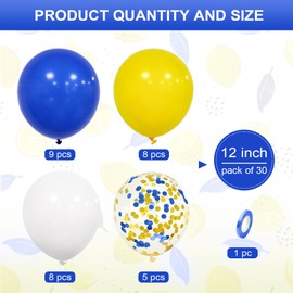 Blue and Yellow Balloons, Ousuga 30 pcs 12 Inch Matte Yellow Royal Blue White Confetti Latex Balloons Set For Boys Men Birthday Graduation Anniversary Baby Shower Wedding Engagement Party Decorations