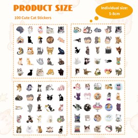 Kabwea Pack of 100 Cute Cat Stickers, Accessories for Journaling, Books and Laptops, Stickers, Stickers Aesthetic, Cat Stickers
