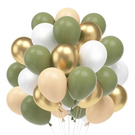 Balloons Green Gold, Balloons Sage Green 60 Pieces Green Balloons Set, Retro Green Gold White Metallic Latex Balloons for Birthday Baby Shower Wedding Tropical Safari Party Decoration