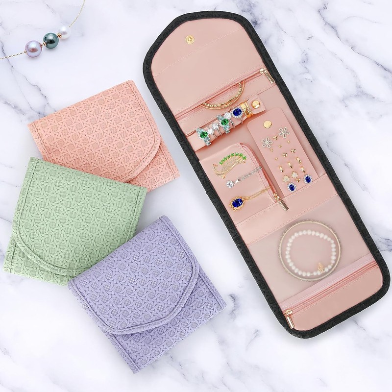 Polyester cotton Travel Jewelry Organizer Case, Foldable Small Jewelry Roll