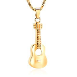 Yinplsmemory Cremation Jewelry Guitar Urn Necklace for Ashes Pendant Memorial Urn Jewelry Stainless Steel Ash Keepsake Urn Locket for Men/Women