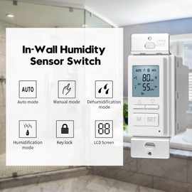 Ortis New 2024! Humidity Sensor Switch, in-Wall Bathroom Fan Automated Control Switch, Separate Sensor for Better Moisture Detection, 328ft Range, 110/220V, Keep Your Room Dry