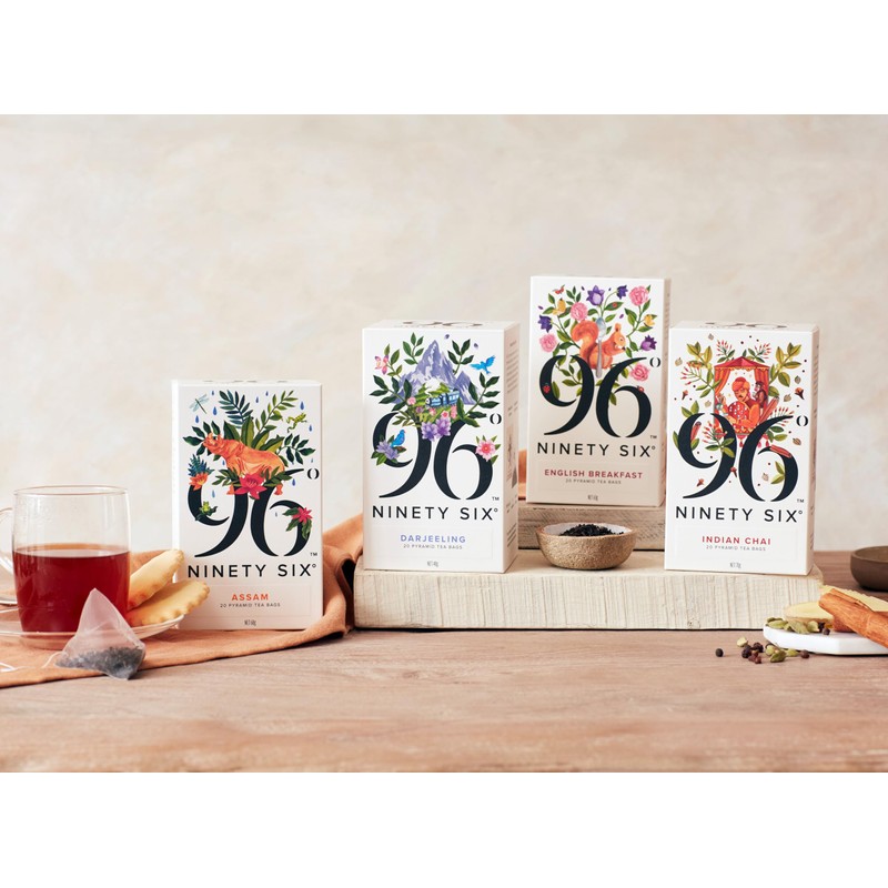 96° Indian Chai - 20 Pyramid Tea Bags, Individually Wrapped,