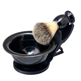 Grandslam Shaving Brush 3-in-1 Men's Set Shaving Brush Pure Synthetic Hair, Shaving Brush Holder and Ceramic Shaving Bowl, Gift for Father, Husband, Men
