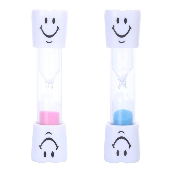 Androxeda Pack of 2 Hourglass Timer Smiley Toothbrush Hourglass Colourful Sand Egg Timer Hourglass Timer for Kitchen Children Teeth Brushing Home, Office and Play Timer (Pink + Blue, Approx. 3