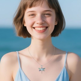 YFN Abalone Dragonfly Necklace Sterling Silver Moonstone Pendant Jewelry Gift for Women (Silver-Dragonfly Necklace)