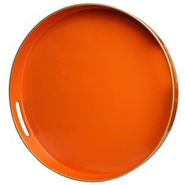 Leemxiiny Orange Round Decorative Tray with Handles, 13" Elegant Coffee Table Serving Tray for Ottoman Living Room, Bathroom, Outdoors, Breakfast