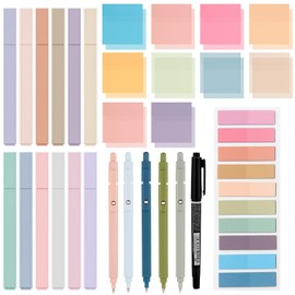 38 PCS Annotation Set with Aesthetic Highlighters, Gel Pens, Sticky Notes & Tabs, Dual Tip Markers, Fast Dry Ink Pens for Book Marking and Office Use