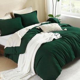 Litanika Dark Emerald Green Twin/Twin XL Comforter Set, 2 Pieces Solid Forest Bedding Set, All Season Fluffy Bed Set (66x90In Comforter & 1 Pillowcase)