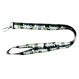 Jeep Tartan Pattern with Text and Grille Logos 18" Lanyard - Swivel Lobster Clasp for Keys, ID Holder, ID Cards, Card Holders and Keychains, Black, Black, Green, Beige and Red