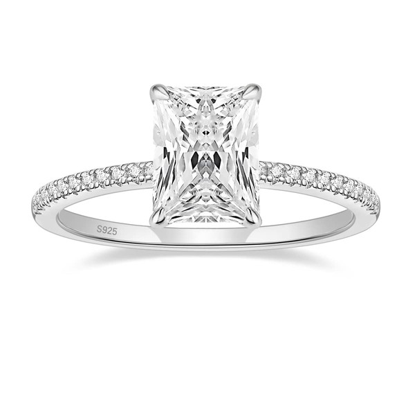 EAMTI 3CT 925 Sterling Silver Engagement Rings Radiant Cut Solitaire Cubic Zirconia CZ Wedding Promise Rings for Her Wedding Bands for Women Size 6