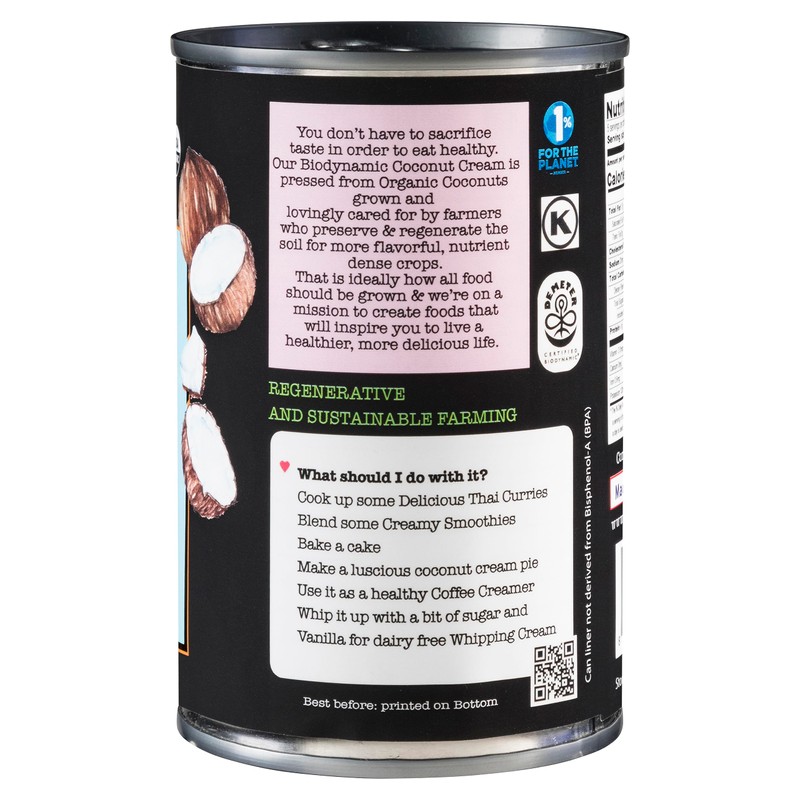 Biodynamic & Organic Unsweetened Coconut Cream | Case of 6