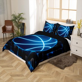 Feelyou Basketball Bedding Set Twin Gaming Sports Comforter Cover Set Teens Blue and Black Duvet Cover Geometric Honeycomb Bedspread Cover Room Decor Quilt Cover,No Comforter
