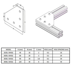 4Set 3030 Corner Bracket 5 Hole L Shape Joint Plates Set for 3030 Aluminum Extrusion Accessories Silver(L)