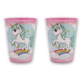 damaloo Children's Unicorn Drinking Cups Set of 2 - BPA-Free Plastic Cups 260 ml for Girls - Shatterproof & Lightweight - Plastic Cups for Water, Juice, Milk - Rainbow Motif