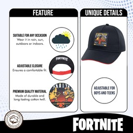 FORTNITE Baseball Cap for Boys, Quality Made Boys Hat and Fitted Cap, Flatbrim Baseball Hat with Sleek Design Black/Red