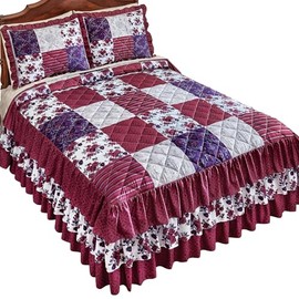 Collections Etc Patchwork Style Quilted and 3-Tier Ruffled Bedspread