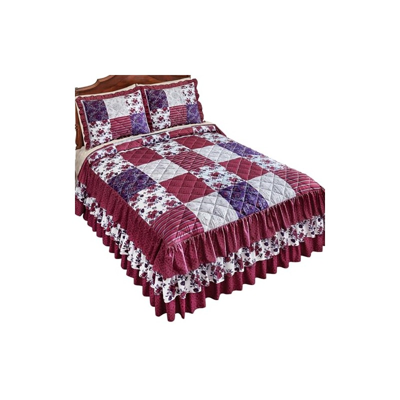 Collections Etc Patchwork Style Quilted and 3-Tier Ruffled Bedspread
