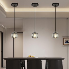 Kenolia Small Crystal Hanging Lights, Modern Black 1 Light Pendant Light Fixture, Small Raindrop Farmhouse Chandelier for Bedroom Dining Room Kitchen Island Entryway (Smoke Crystal - Dark Bronze)