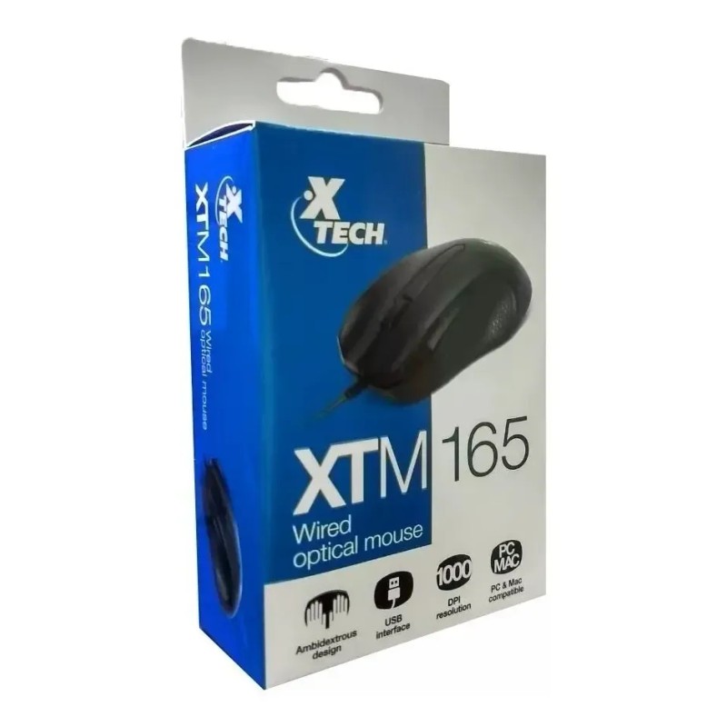Mouse Convencional Xtech XTM-165 Negro USB 1000 DPI Ambidiestro